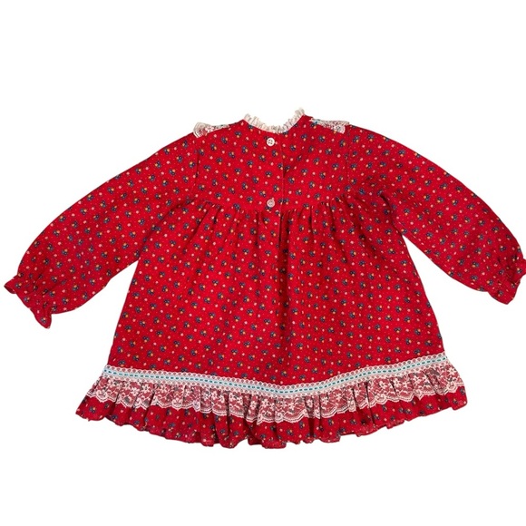 Vintage Winnie the Pooh Dress 3T Toddler Red Flowers White Lace USA EUC - Picture 2 of 8